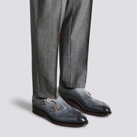 Men's blue leather double-buckle brogue shoe - Santoni - 2