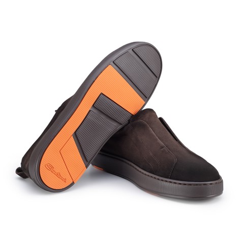 Men's dark brown suede slip-on sneaker - Santoni - 3