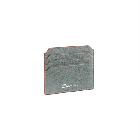Light blue tumbled leather credit card holder - Santoni - 2