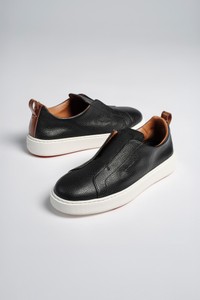 Men's black tumbled leather slip-on sneaker - Santoni - editorial