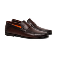 Men's polished brown leather penny loafer - Santoni - 2