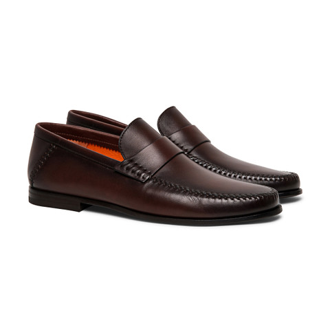 Men's polished brown leather penny loafer - Santoni - 2