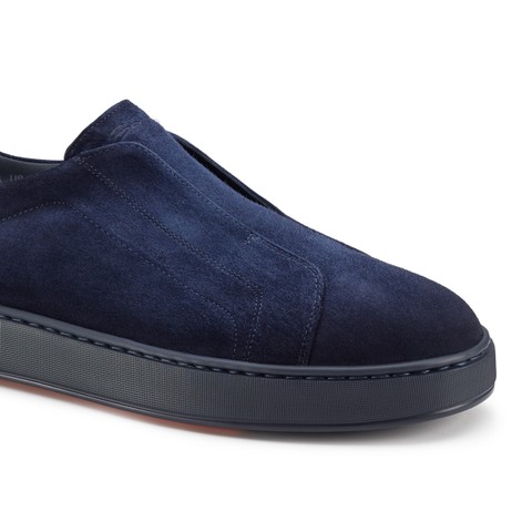 Men's blue suede slip-on sneaker - Santoni - 5
