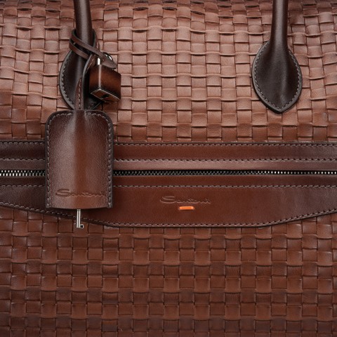 Dunkelbraune Reisetasche aus Flechtleder - Santoni - 6