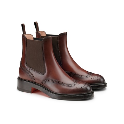 Women's dark brown leather brogue Chelsea boot - Santoni - 2