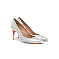 Women's silver laminated leather high-heel pump - Santoni - 2