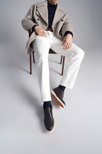 Men's dark brown tumbled leather desert boot - Santoni - editorial