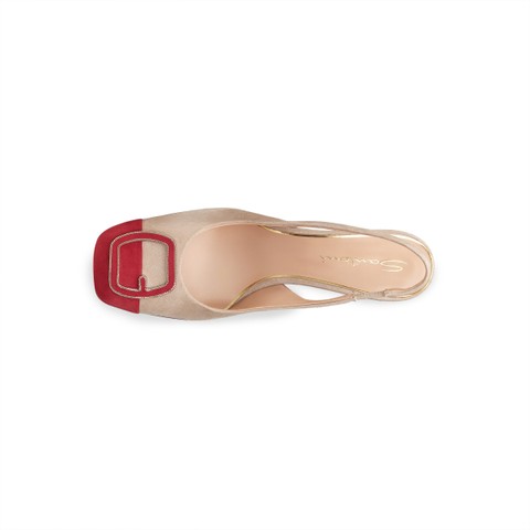 Women's beige and burgundy suede high-heel slingback - Santoni - 4