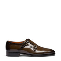 Men's dark brown leather double monk straps shoe - Santoni - 1