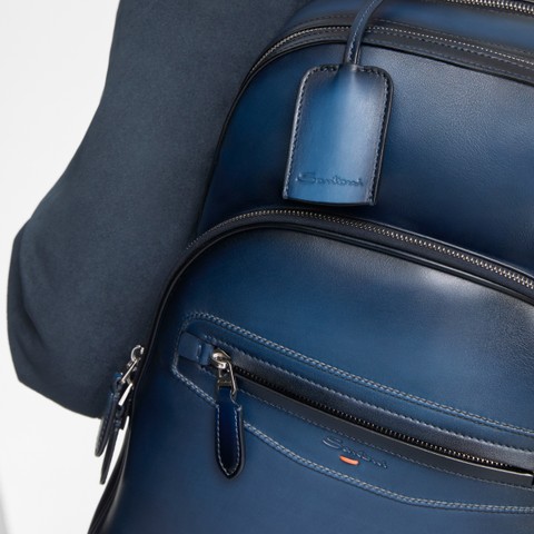 Sac &agrave; dos en cuir bleu - Santoni - 7