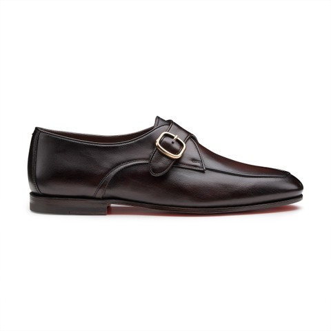 Men's dark brown leather single-buckle shoe - Santoni - 1
