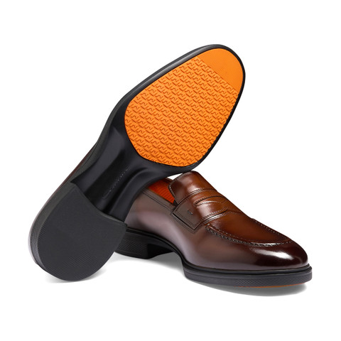 Men's dark brown leather Easy loafer - Santoni - 4