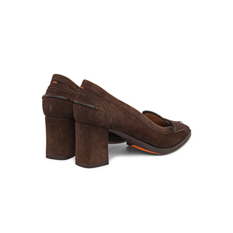 Women's dark brown suede mid-heel pump - Santoni - 4