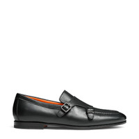 Men's polished black leather double monk loafer - Santoni - 1