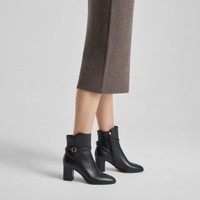 Women's black leather mid-heel ankle boot - Santoni - 2