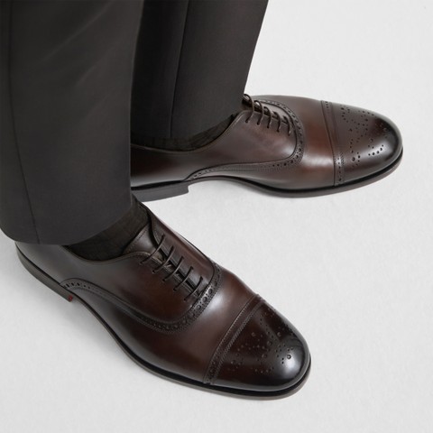 Men's dark brown leather brogue Oxford shoe - Santoni - 7