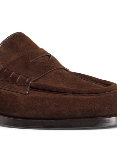 Women&rsquo;s dark brown suede penny loafer - Santoni - 10