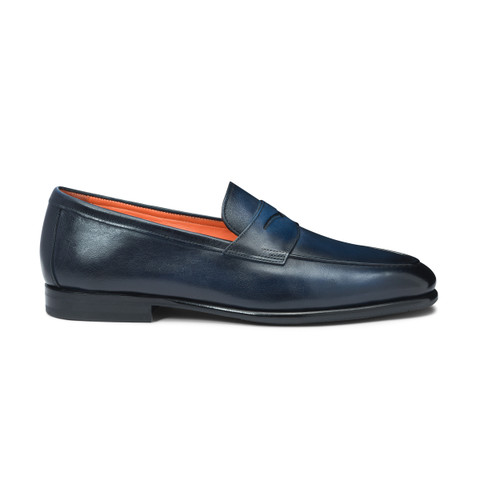 Men's blue leather Carlo penny loafer - Santoni - 1