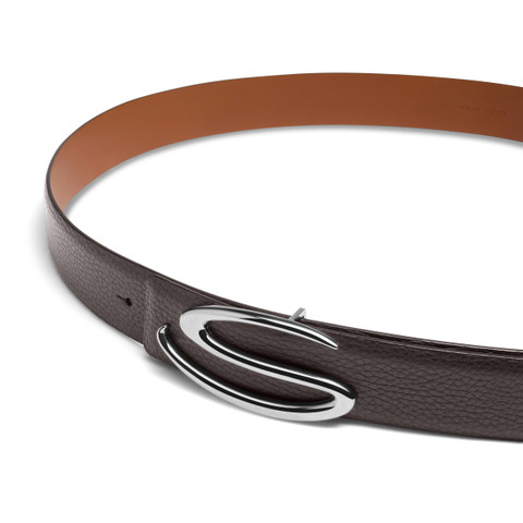 Dunkelbrauner G&uuml;rtelriemen aus getrommeltem Leder - Santoni - 4