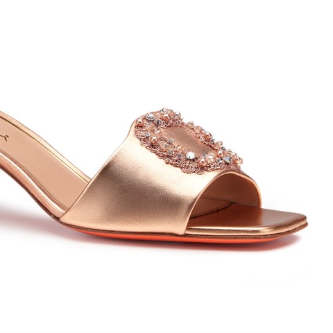 Women's pink laminated leather mid-heel sandal - Santoni - 6