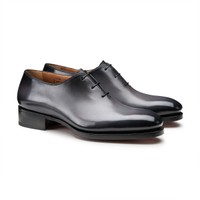 Men's grey leather Oxford lace-up - Santoni - 2