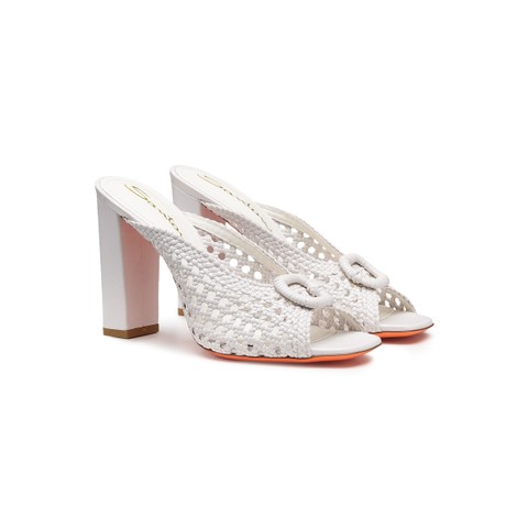 Women's white woven leather high-heel sandal - Santoni - 2