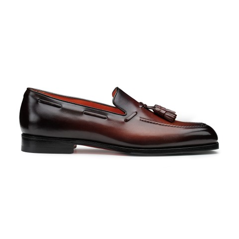 Men's dark brown leather tassel loafer - Santoni - 1