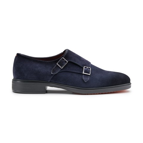 Men's blue suede Easy double monk straps shoe - Santoni - 1