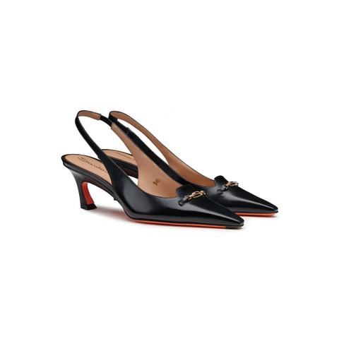 Women's black leather low-heel slingback - Santoni - 2