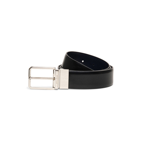 Reversible and adjustable black and blue leather belt - Santoni - 1