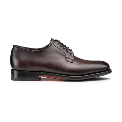 Men&rsquo;s polished brown leather Derby shoe - Santoni - 1