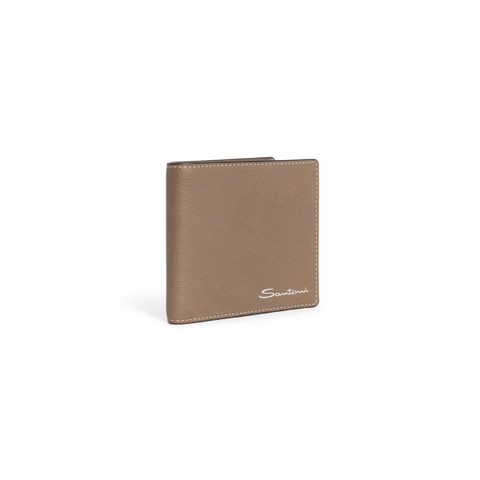 Beigefarbenes Portemonnaie aus getrommeltem Leder - Santoni - 5