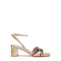 Women's gold, black and white leather mid-heel sandal - Santoni - 1