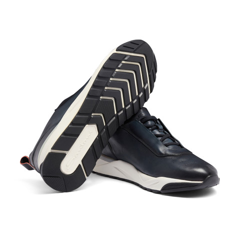 Men's blue leather sneaker - Santoni - 4