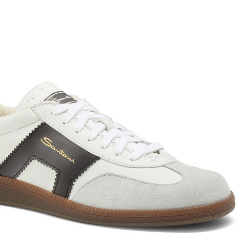 Men's white and black leather and suede DBS Oly sneaker - Santoni - 5