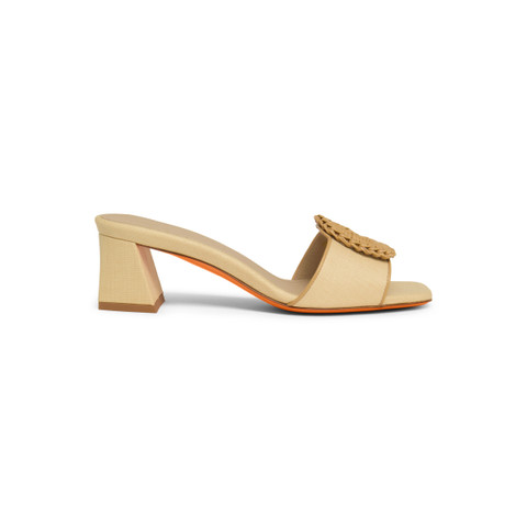 Women's beige raffia mid-heel sandal - Santoni - 1
