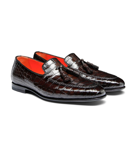 Mocassin avec glands en alligator brun fonc&eacute; pour homme - Santoni - 2
