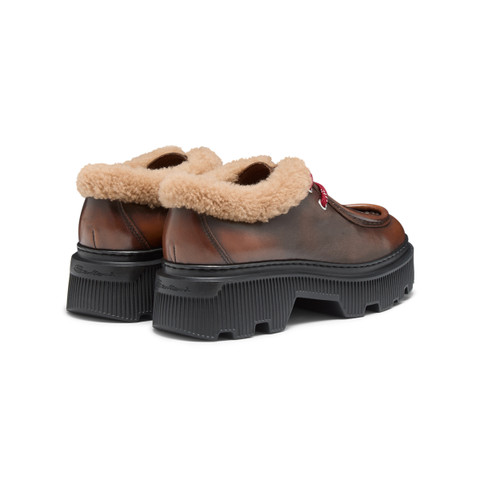 Women's brown leather lace-up with fur - Santoni - 4