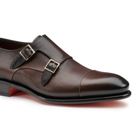 Men's dark brown leather double monk straps shoe - Santoni - 5