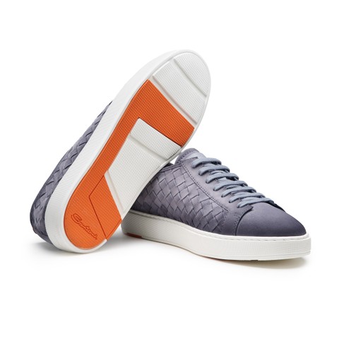 Men's light blue woven suede sneaker - Santoni - 3