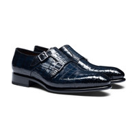 Men's blue alligator leather double monk straps shoe - Santoni - 2