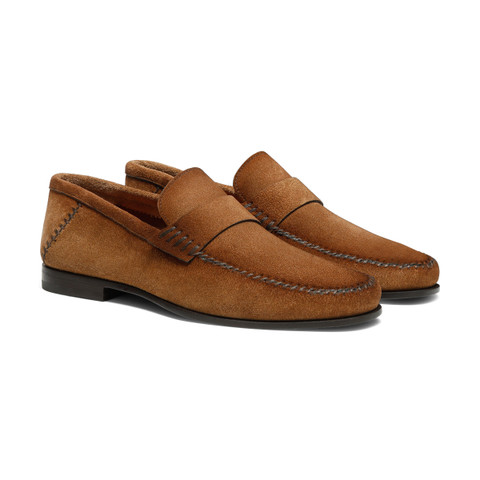 Men's light brown suede penny loafer - Santoni - 2
