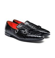 Mocasín de hombre con doble hebilla en piel de aligátor negro - Santoni - 2