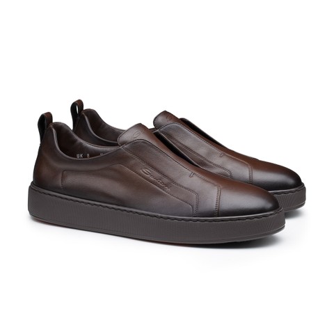 Men's dark brown leather slip-on sneaker - Santoni - 2