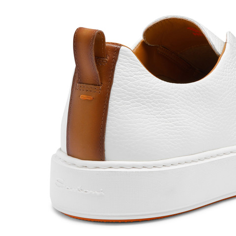 Sneaker slip-on da uomo in pelle bottalata bianca - Santoni - 6