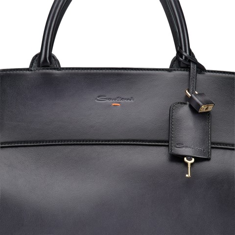 Sac &agrave; main en cuir gris - Santoni - 5