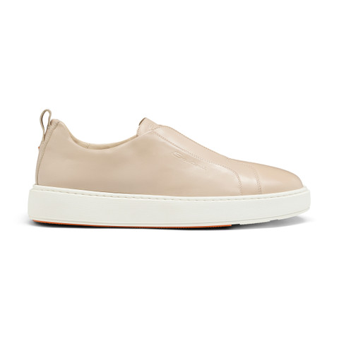 Men's beige leather slip-on sneaker - Santoni - 1
