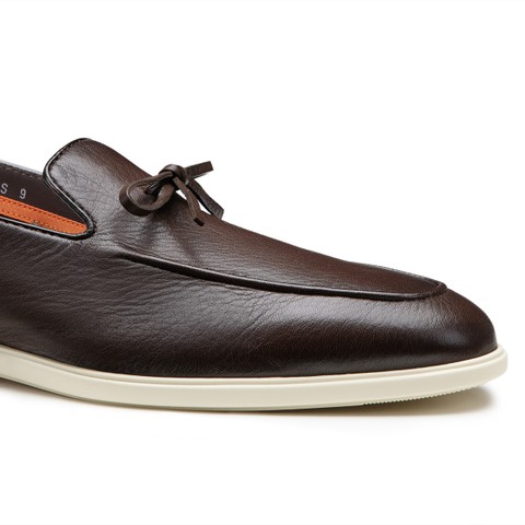 Men's dark brown leather loafer - Santoni - 5