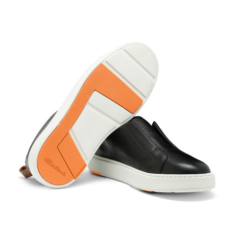 Men's black tumbled leather slip-on sneaker - Santoni - 3