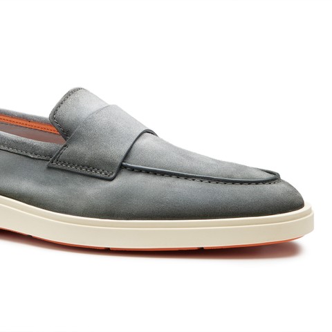 Men's green suede penny loafer - Santoni - 5